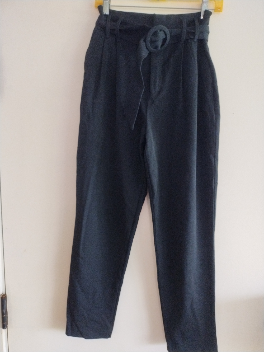 Zara High-Waist Tapered Trousers with Round Buckle Belt